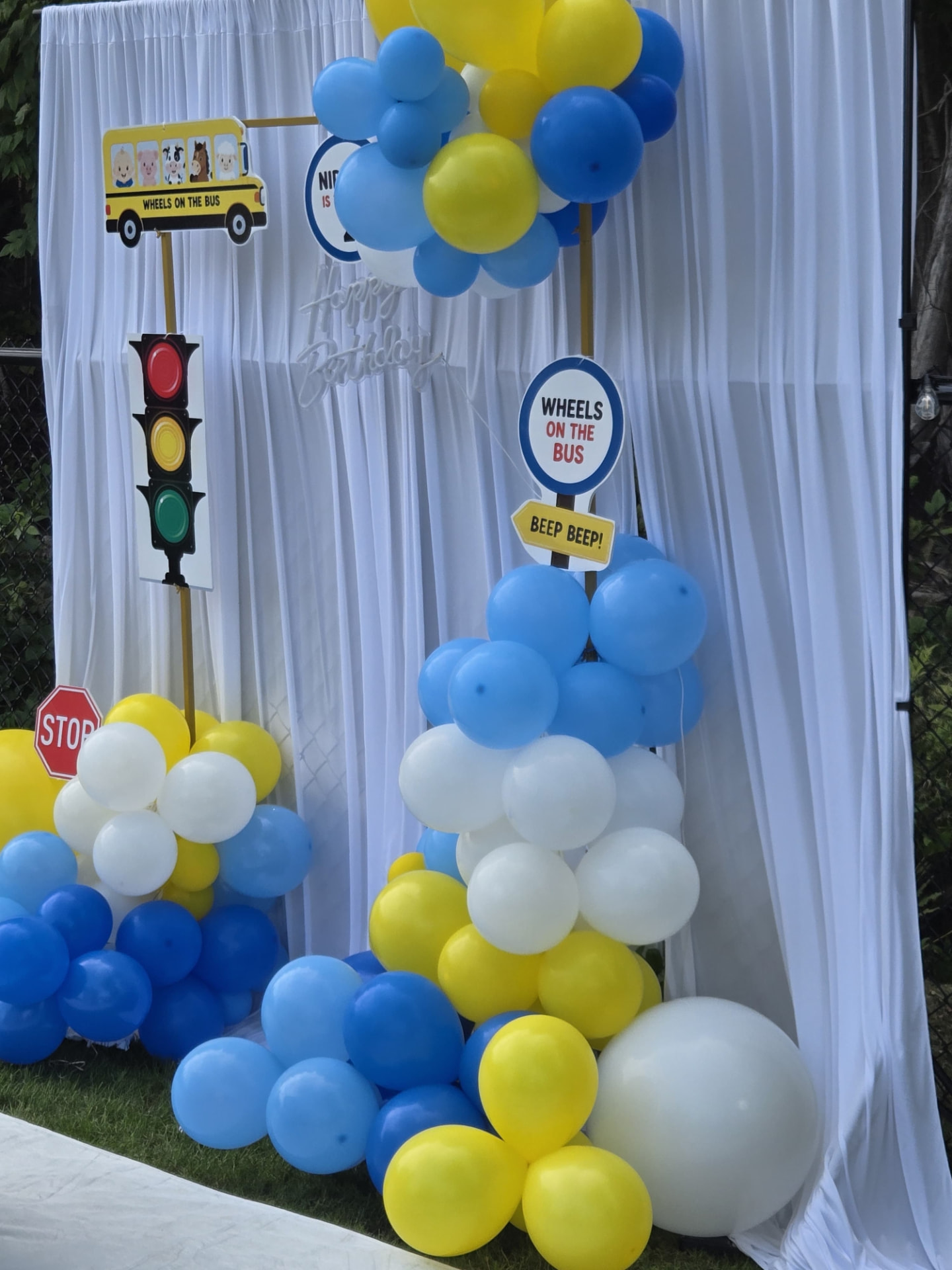 Balloon and sign display for Nirvair's birthday